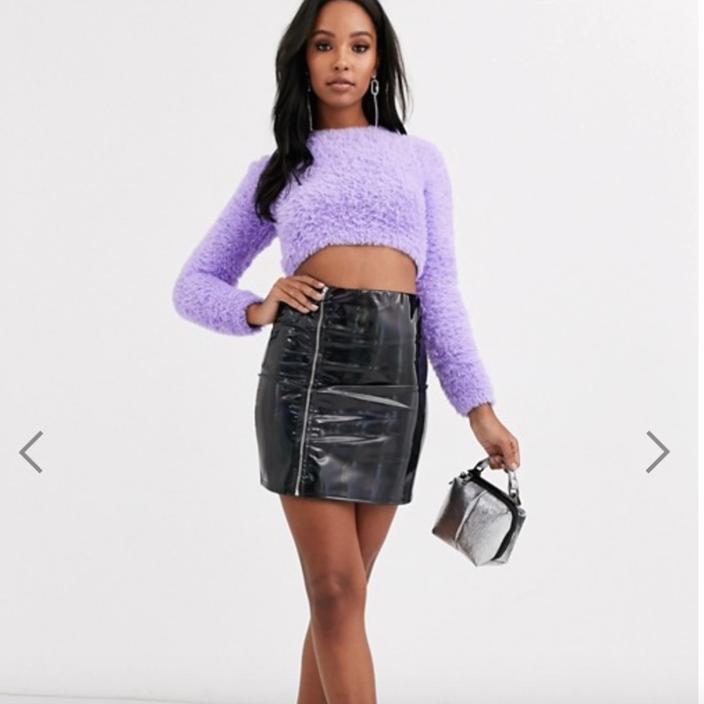 Holographic vinyl A-line mini skirt w zip detail